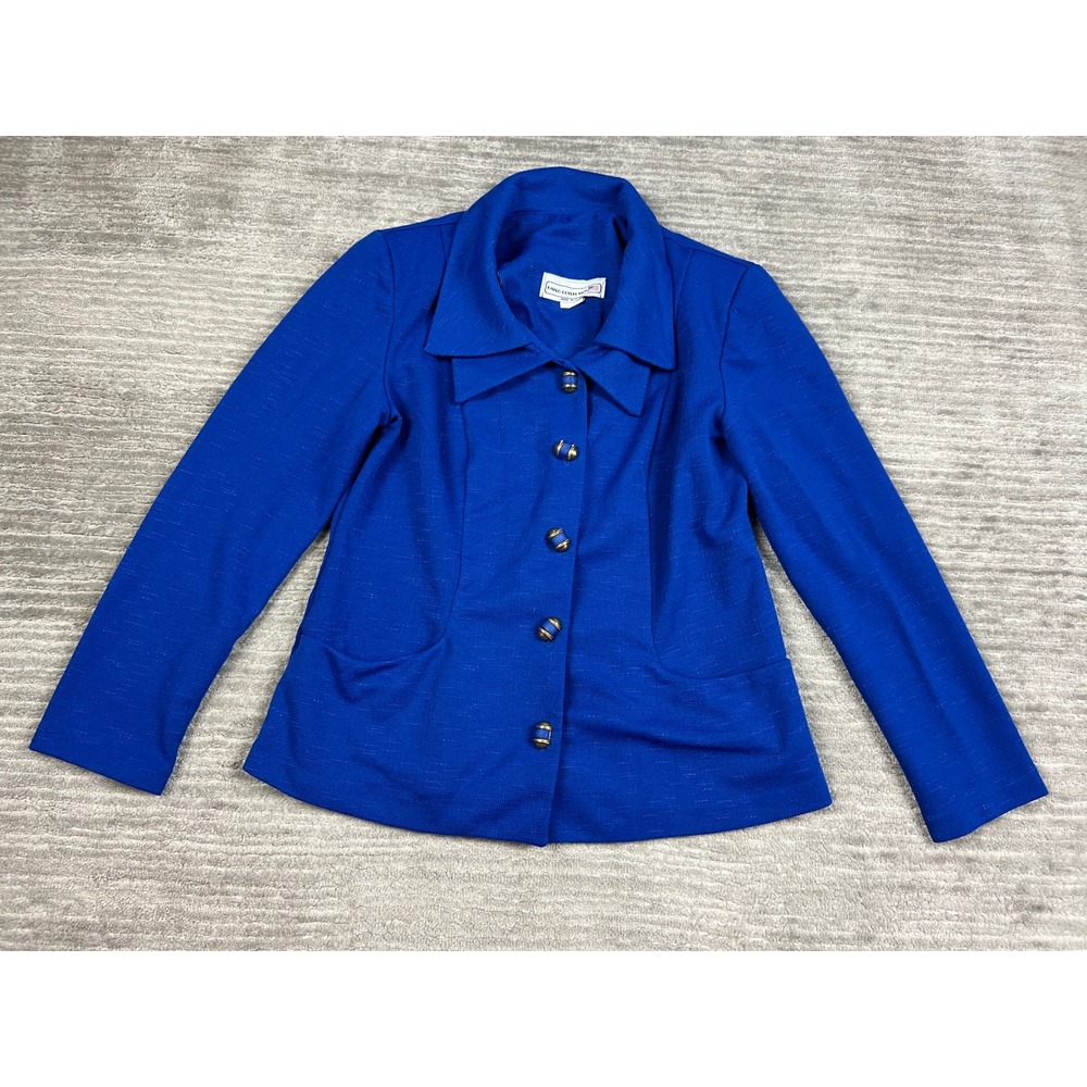 Pablo‎ Collection Blazer Womens Petite 8 Blue Vintage Button Front Textured Knit
